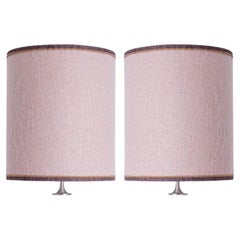 1 of the 2 Holmegaard White Pink Glass Table Lamps, Dusty Rose Custom Lampshade