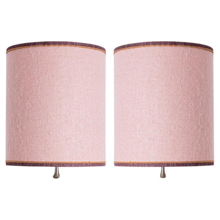 1 of the 2 Holmegaard White Pink Glass Table Lamps, Dusty Rose Custom Lampshade