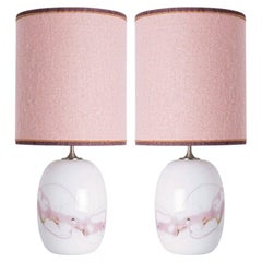 1 of the 2 Holmegaard White Pink Glass Table Lamps, Dusty Rose Custom Lampshade