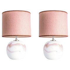 1 of the 2 Holmegaard White Pink Glass Table Lamps, Dusty Rose Custom Lampshades
