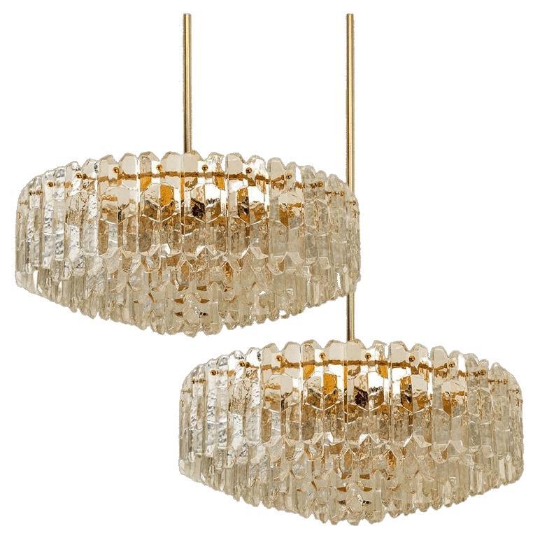 1 of the 2 Huge Kalmar Chandeliers 'Palazzo', Gilded Brass Glass, Austria, 1970s
