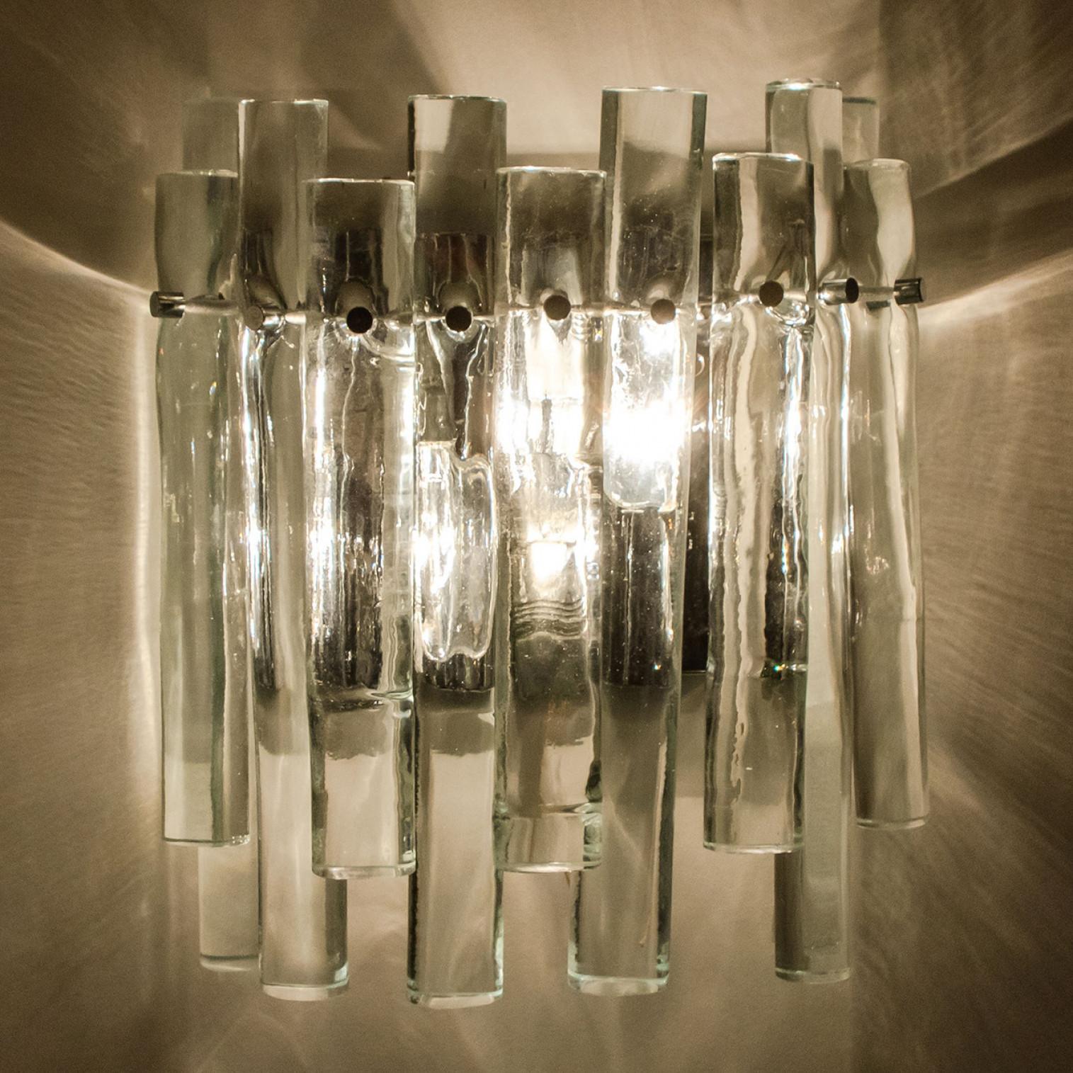 1 of the 2 Ice Glass and Chrome Wall Sconce by Kinkeldey, 1970s For Sale 2