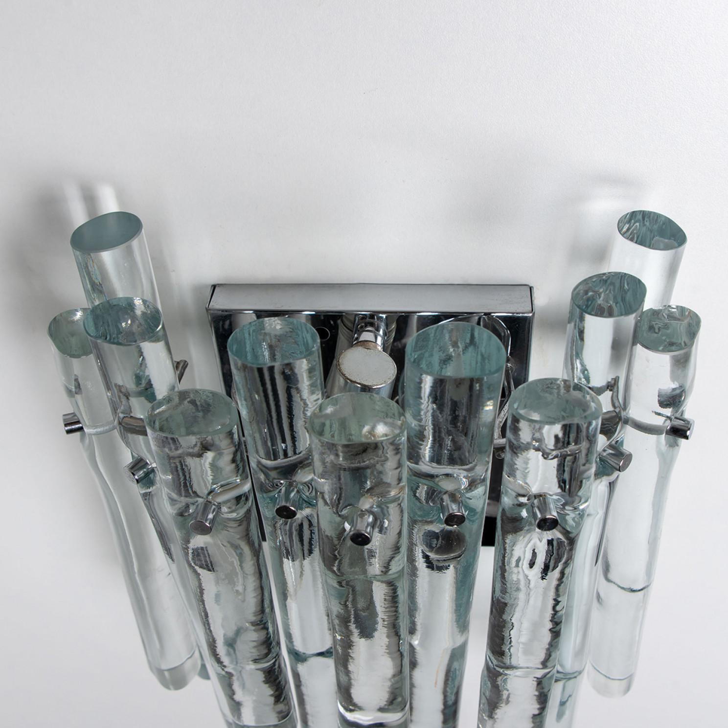 German 1 of the 2 Ice Glass and Chrome Wall Sconce by Kinkeldey, 1970s For Sale