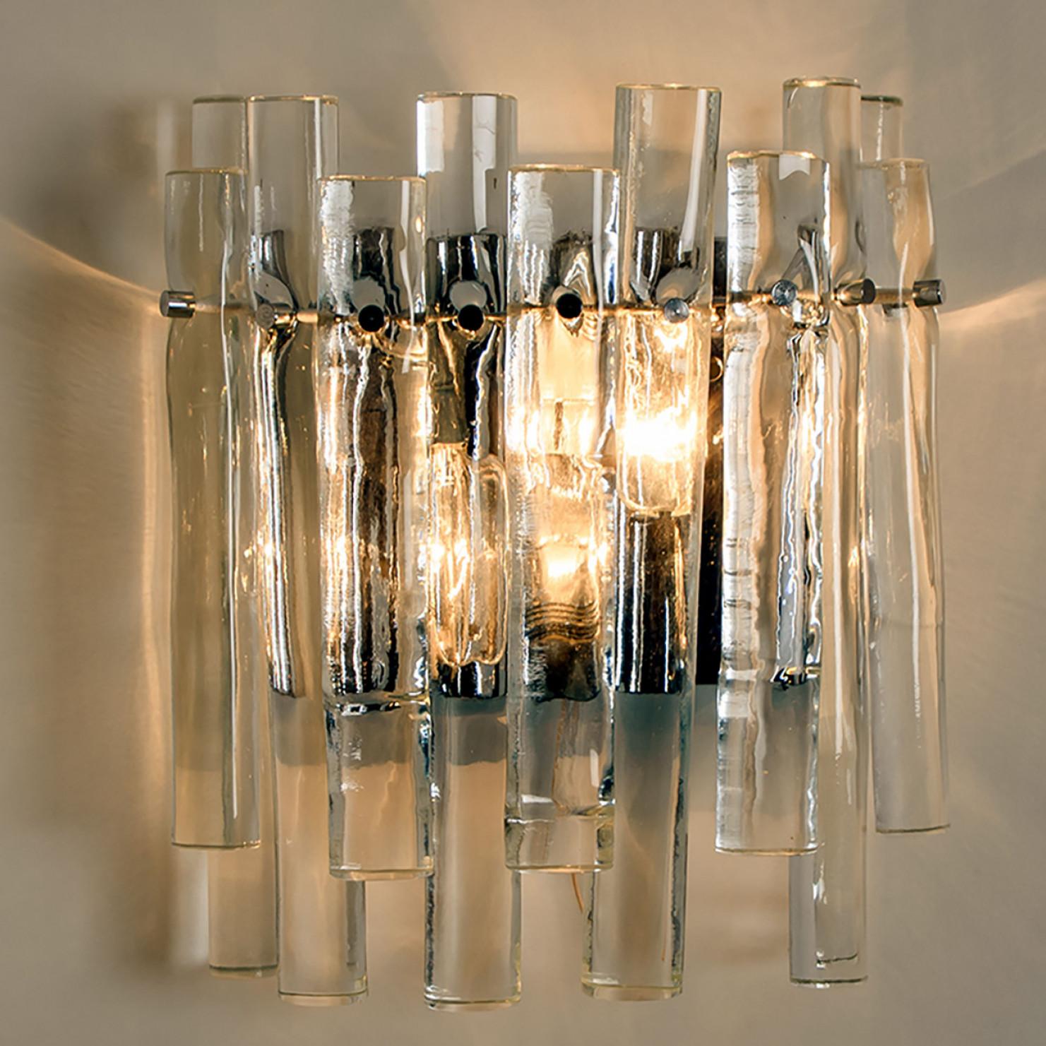 Other 1 of the 2 Ice Glass and Chrome Wall Sconce by Kinkeldey, 1970s For Sale