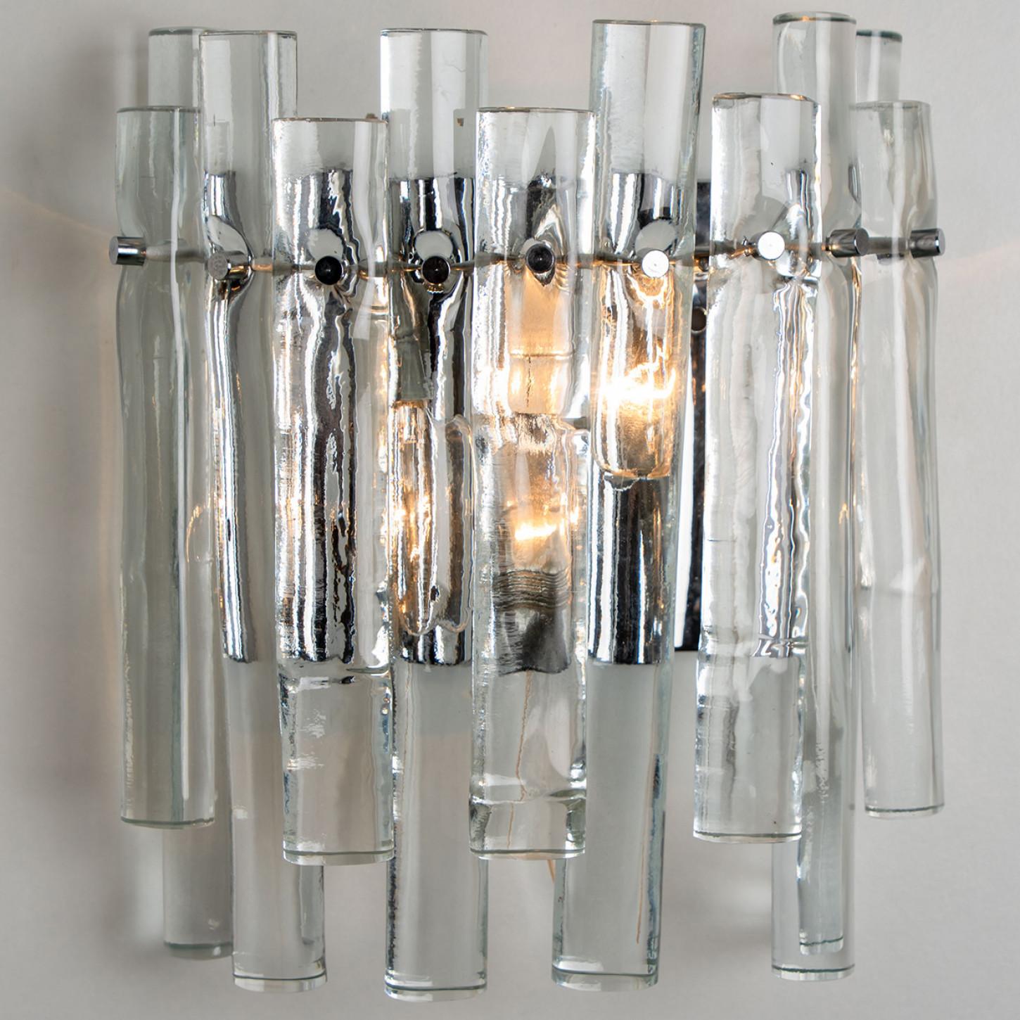 1 of the 2 Ice Glass and Chrome Wall Sconce by Kinkeldey, 1970s In Good Condition For Sale In Rijssen, NL