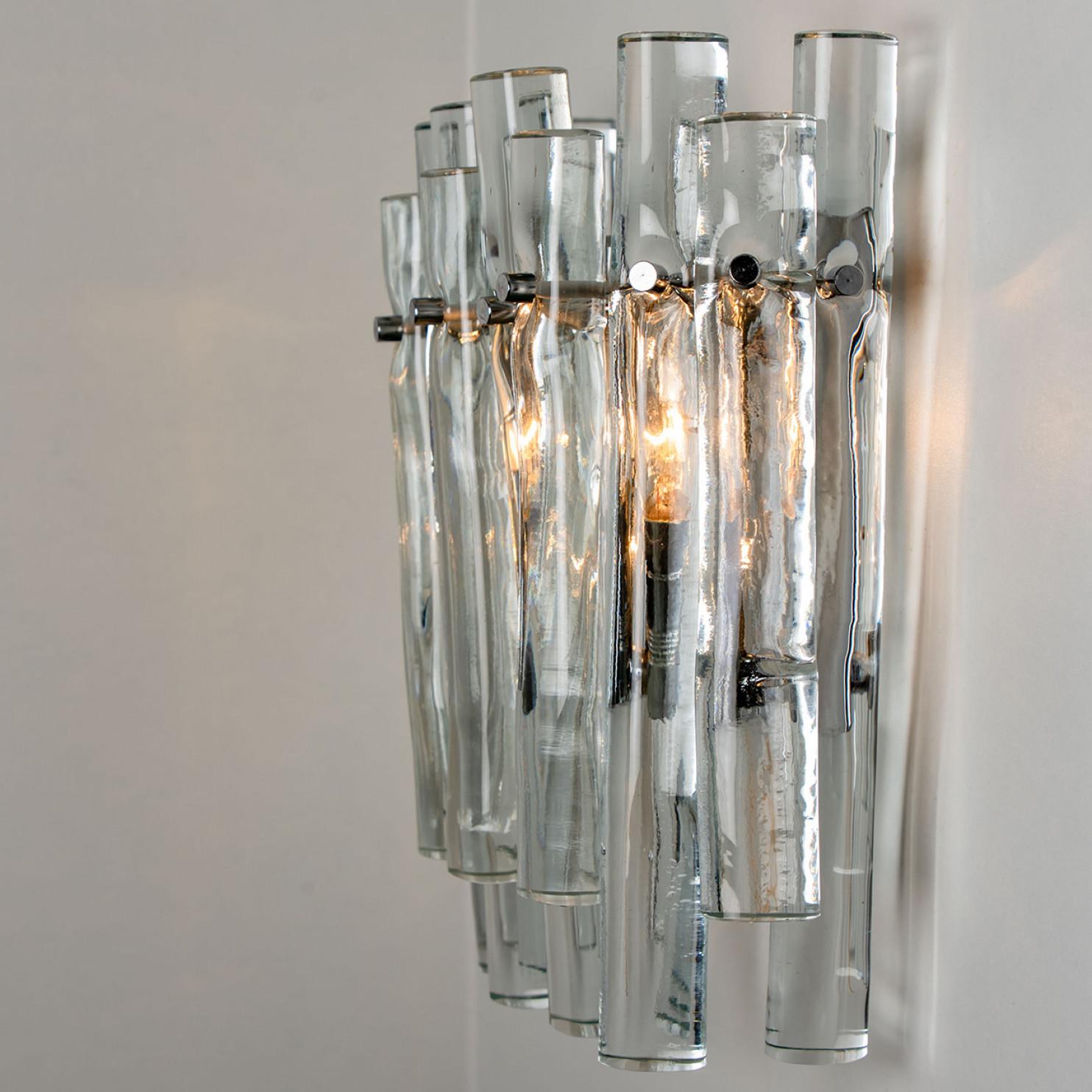 20th Century 1 of the 2 Ice Glass and Chrome Wall Sconce by Kinkeldey, 1970s For Sale