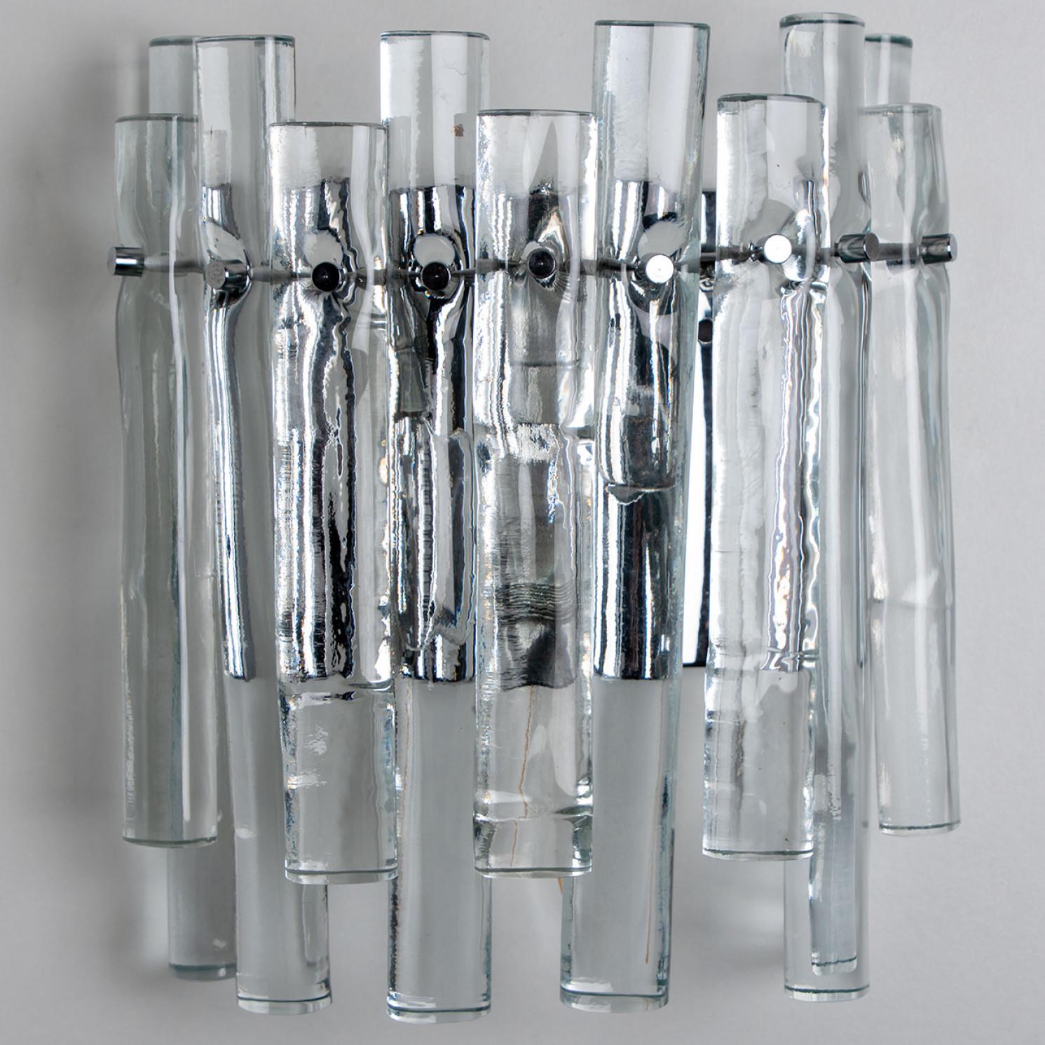 Crystal 1 of the 2 Ice Glass and Chrome Wall Sconce by Kinkeldey, 1970s For Sale