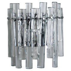 1 of the 2 Ice Glass and Chrome Wall Sconce by Kinkeldey, 1970s