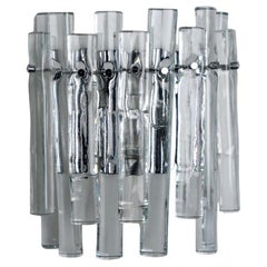 Retro 1 of the 2 Ice Glass and Chrome Wall Sconce by Kinkeldey, 1970s