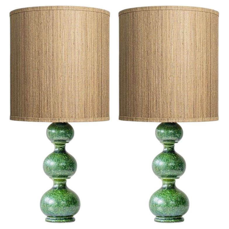 1 of the 2 Kaiser Green Curved Ceramic Lamp, Custom Lampshades by R. Houben For Sale