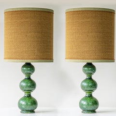 1 of the 2 Kaiser Green Curved Ceramic Lamp, Custom Silk Lampshade by R. Houben