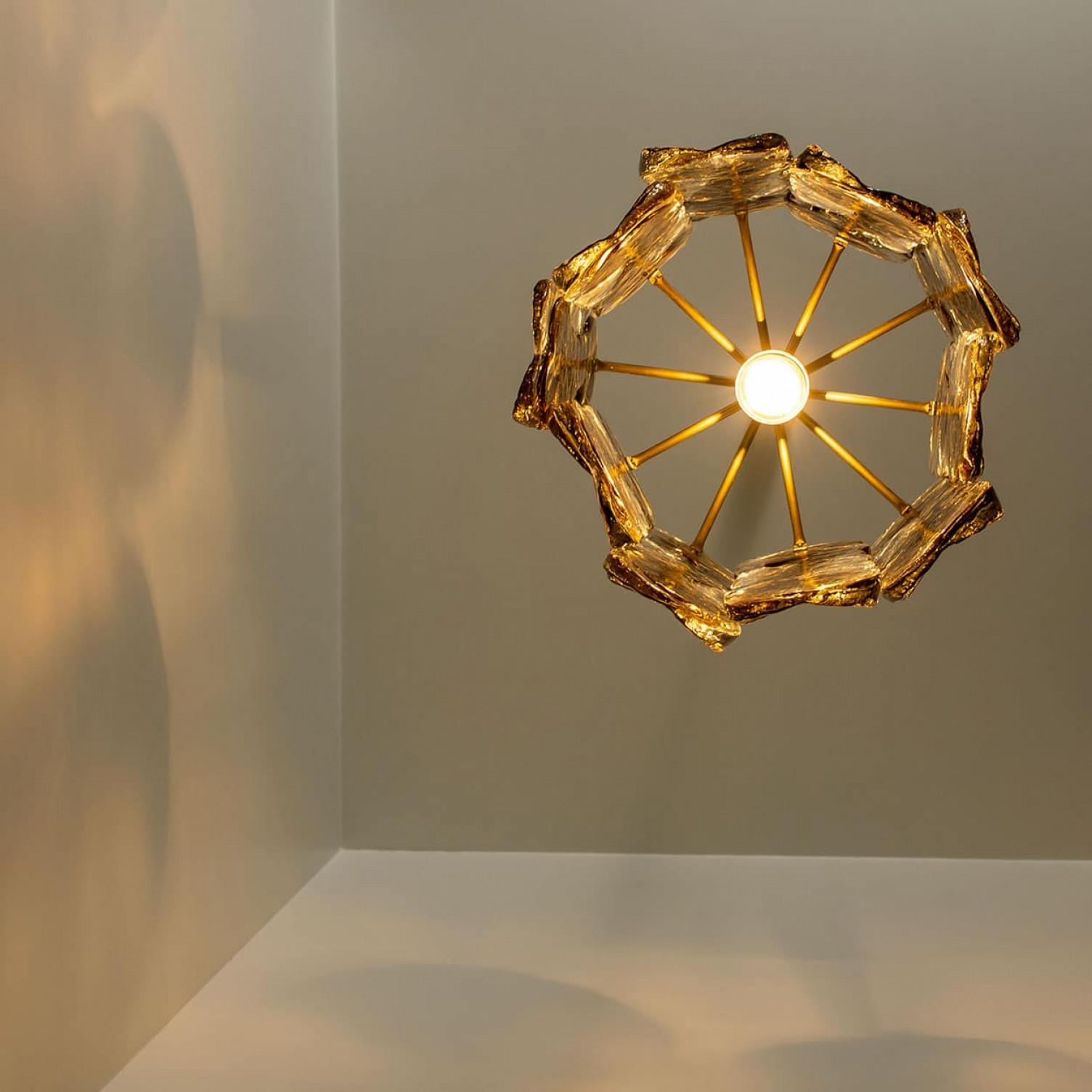 1 of the 2 Kalmar Citrus Swirl Smoked Glass Pendants, Austria, 1960s For Sale 2