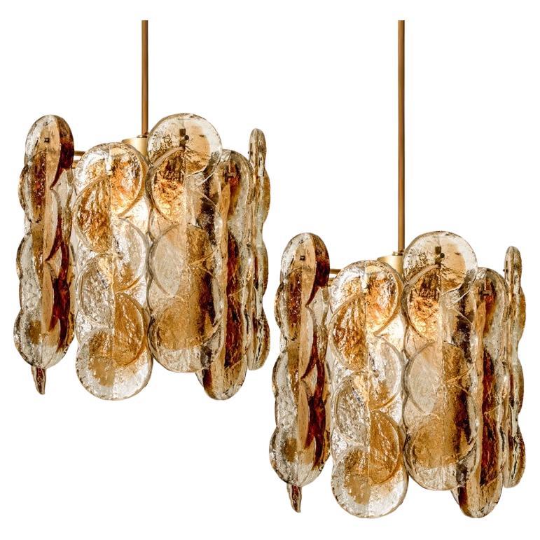 1 of the 2 Kalmar Citrus Swirl Smoked Glass Pendants, Austria, 1960s For Sale