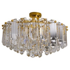1 of the 2 Kalmar Flush Mounts, Gilt Brass Glass, Austria, 1970