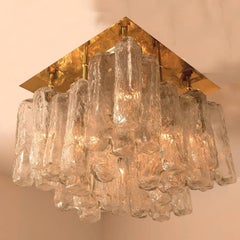 1 of the 2 Kalmar Granada Brass Glass Flush Mounts, 1970s