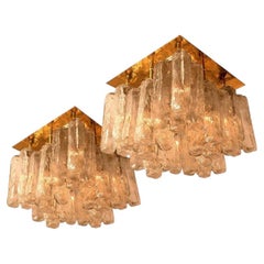 1 of the 2 Kalmar Granada Brass Glass Flush Mounts, 1970s