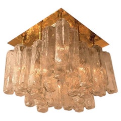 1 of the 2 Kalmar Granada Brass Glass Flush Mounts, 1970s