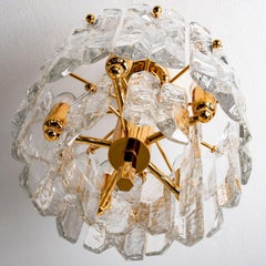 1 of the 2 Kalmar "Palazzo" Brass and Glass Flush Mount, Austria, 1970s