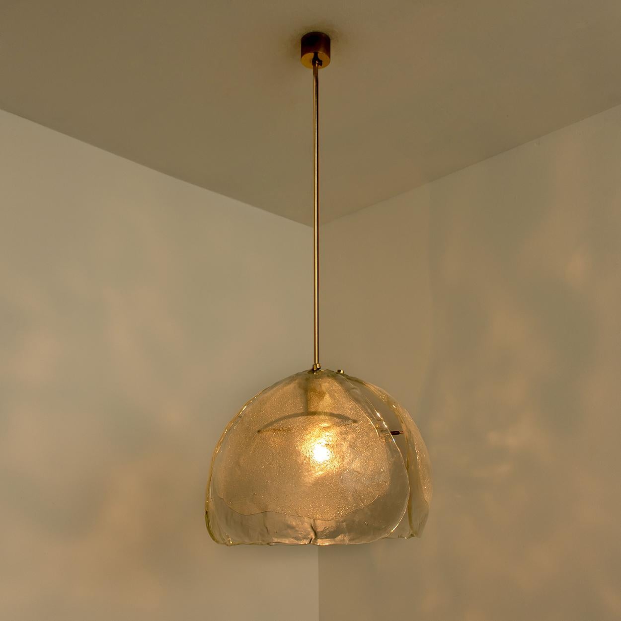 1 of the 2 Kalmar Style Pendant Lights, Clear Glass and Brass, 1970s For Sale 2
