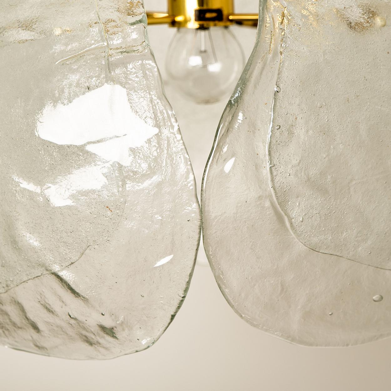 1 of the 2 Kalmar Style Pendant Lights, Clear Glass and Brass, 1970s For Sale 3