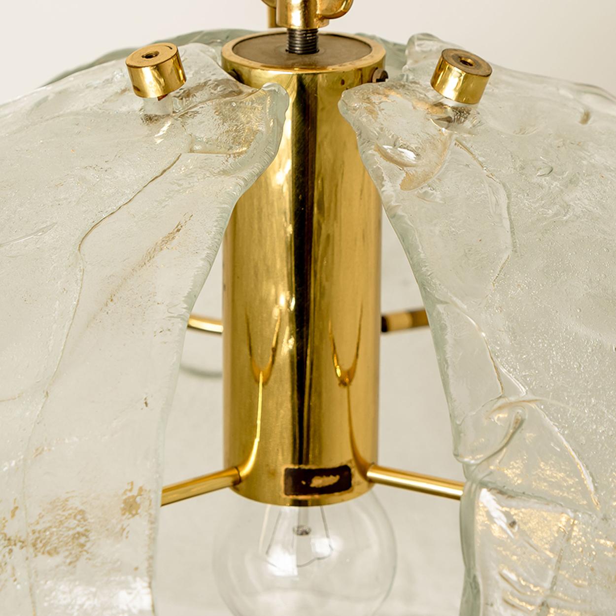 1 of the 2 Kalmar Style Pendant Lights, Clear Glass and Brass, 1970s For Sale 4