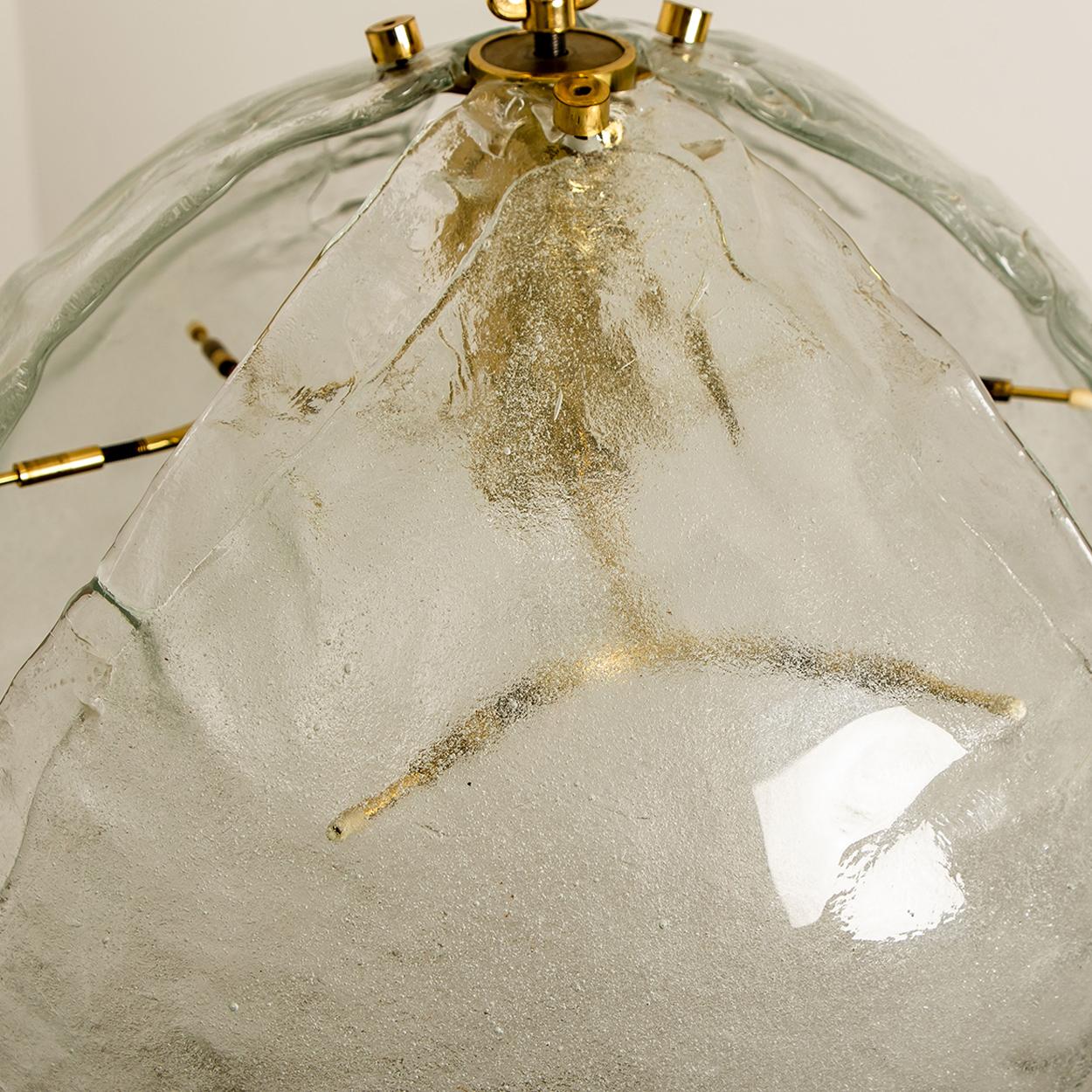 1 of the 2 Kalmar Style Pendant Lights, Clear Glass and Brass, 1970s For Sale 5