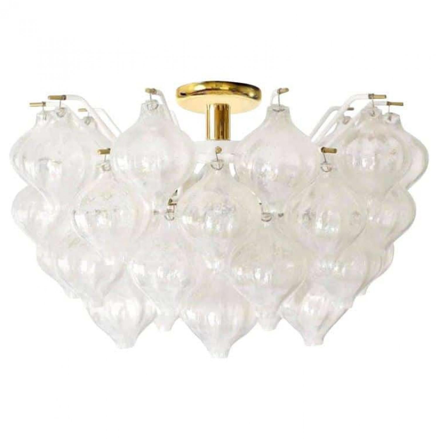 Austriaco 1 of the 2 Kalmar 'Tulipan' Clear Glass Light Fixtures, Austria 1960s