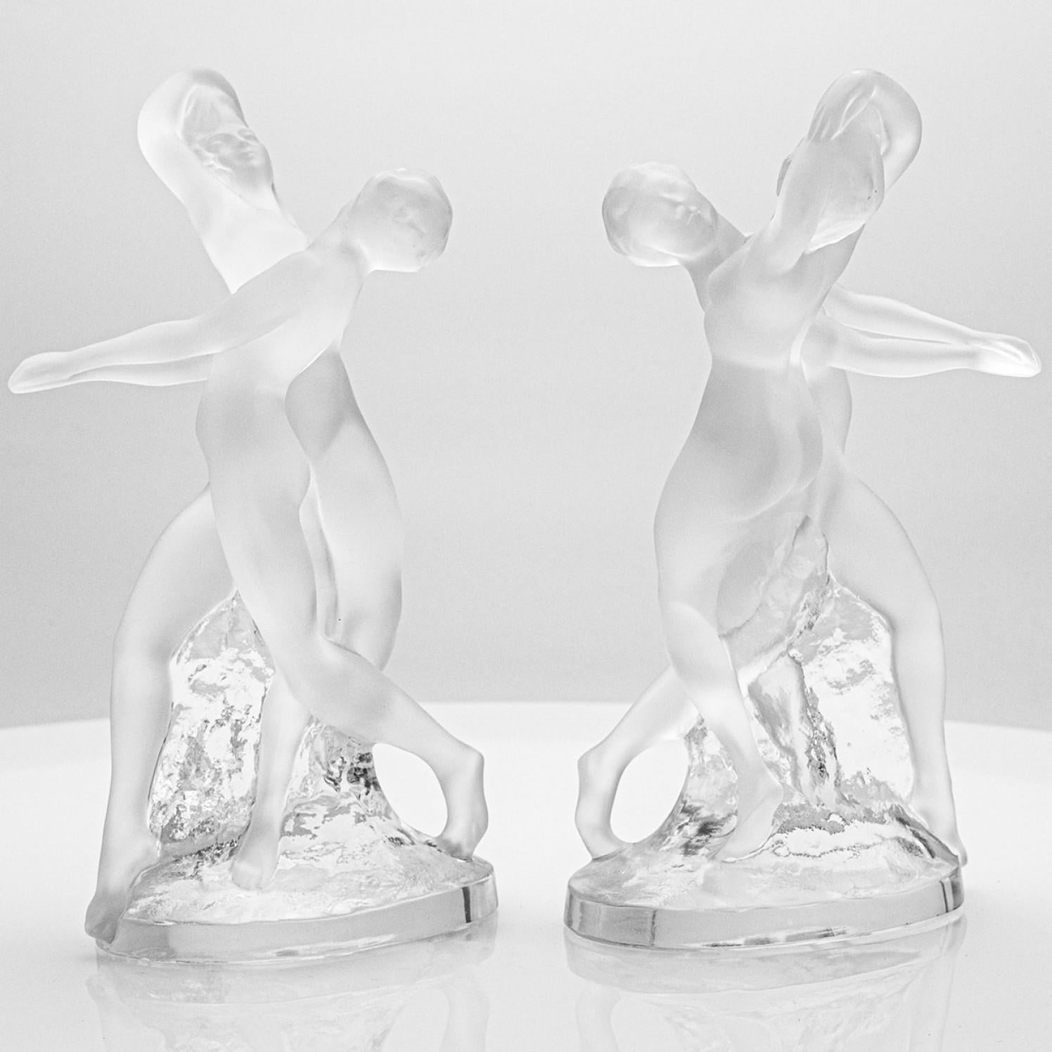 Mid-Century moderno 1 dei 2 cristalli Lalique firmati Dance Duo, Francia in vendita