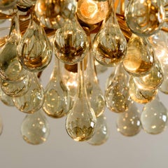 1 of the 2 Large Brass and Crystal Chandeliers, Ernst Palme, Germany, 1970s