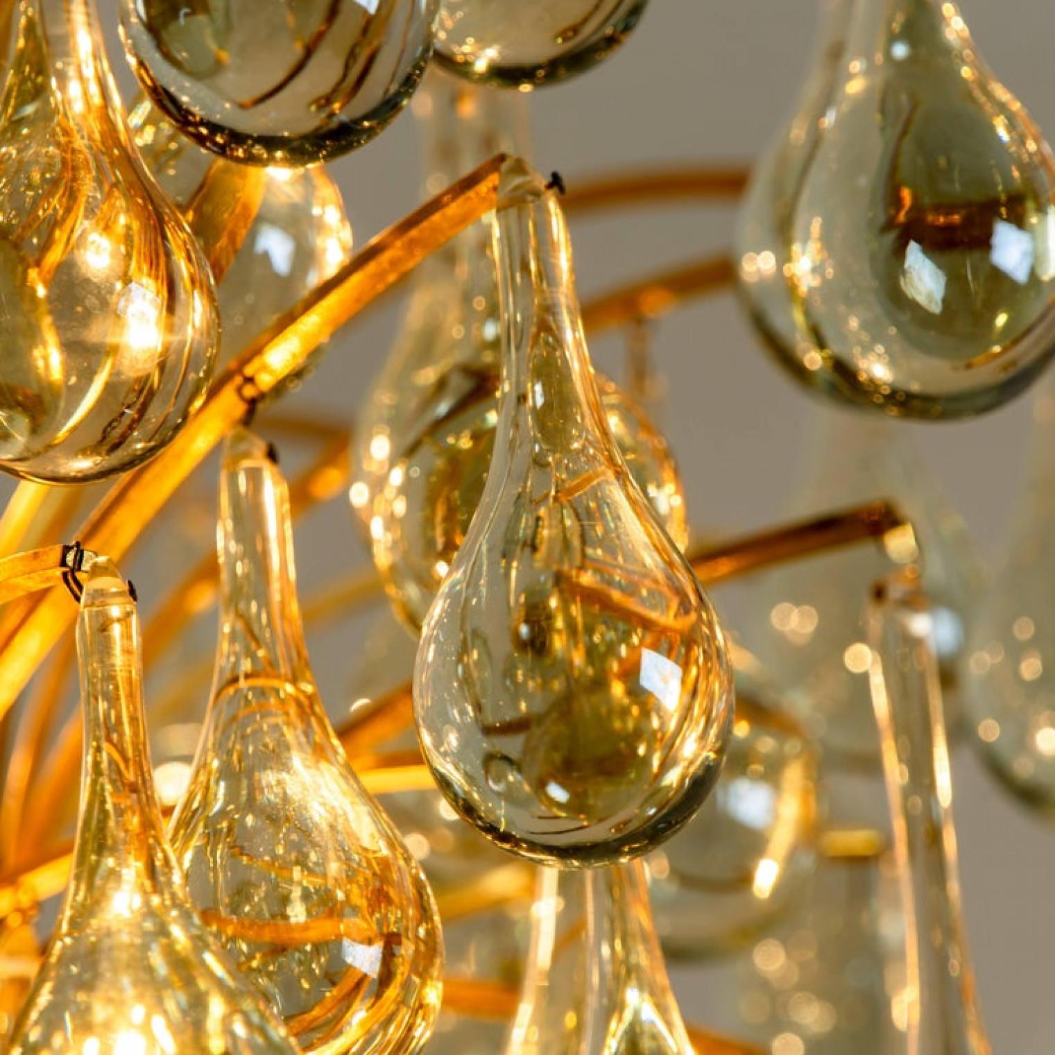 Mid-Century Modern 1 of the 2 Large Brass and Crystal Chandeliers, Ernst Palme, Germany, 1970s For Sale