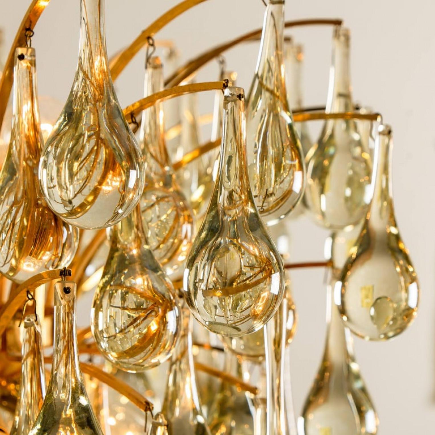 20th Century 1 of the 2 Large Brass and Crystal Chandeliers, Ernst Palme, Germany, 1970s For Sale