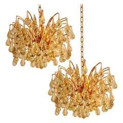1 of the 2 Large Brass and Crystal Chandeliers, Ernst Palme, Germany, 1970s