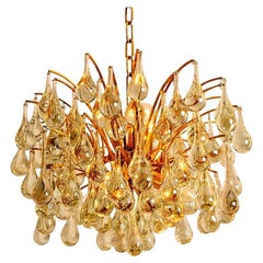 Vintage 1 of the 2 Large Brass and Crystal Chandeliers, Ernst Palme, Germany, 1970s