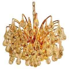1 of the 2 Large Brass and Crystal Chandeliers, Ernst Palme, Germany, 1970s