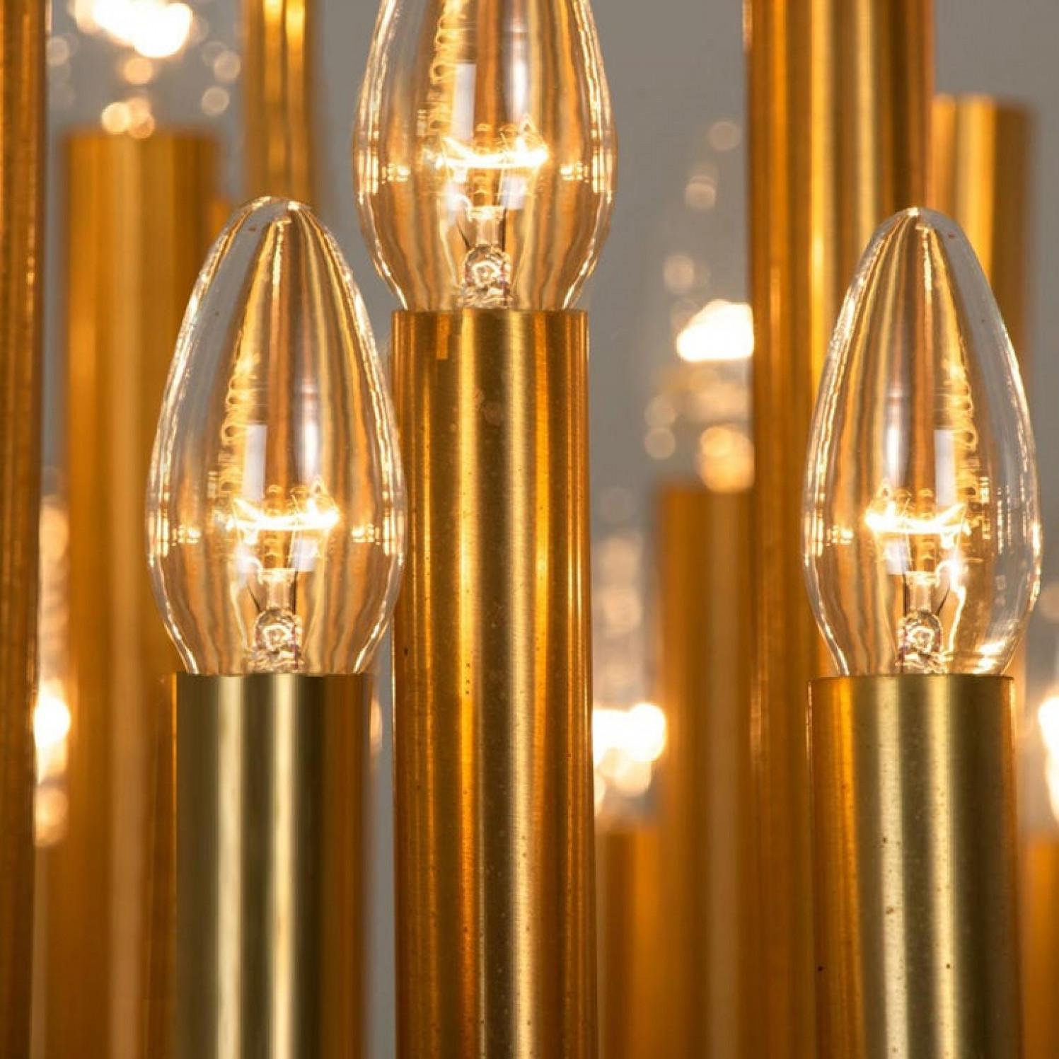 1 of the 2 Large Brass Chandelier or Sputnik by Angelo Brotto for Esperia Italia For Sale 2