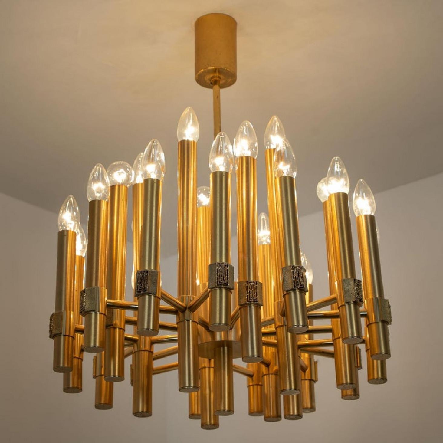 Anodized 1 of the 2 Large Brass Chandelier or Sputnik by Angelo Brotto for Esperia Italia For Sale