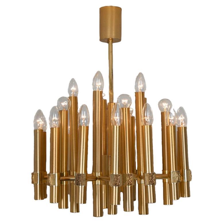 1 of the 2 Large Brass Chandelier or Sputnik by Angelo Brotto for Esperia Italia For Sale