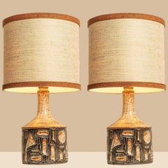 1 of the 2 Large Danisch Ceramic Table Lamps with Custom Silk Lampshade R Houben