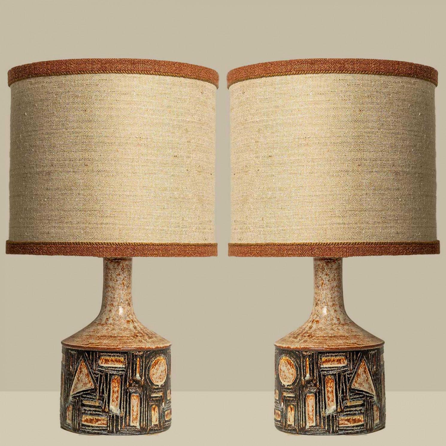 Mid-Century Modern 1 of the 2 Large Danisch Ceramic Table Lamps with Custom Silk Lampshade R Houben For Sale