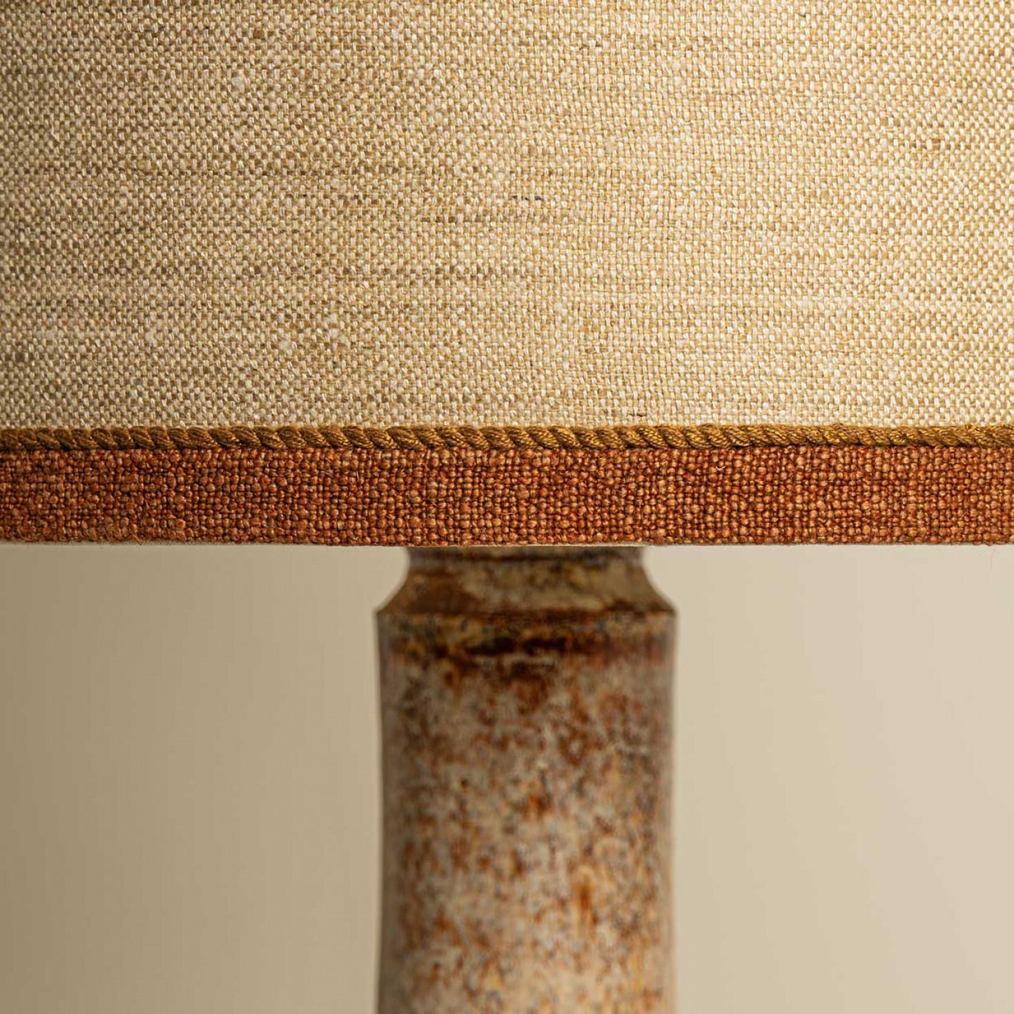 Danish 1 of the 2 Large Danisch Ceramic Table Lamps with Custom Silk Lampshade R Houben For Sale
