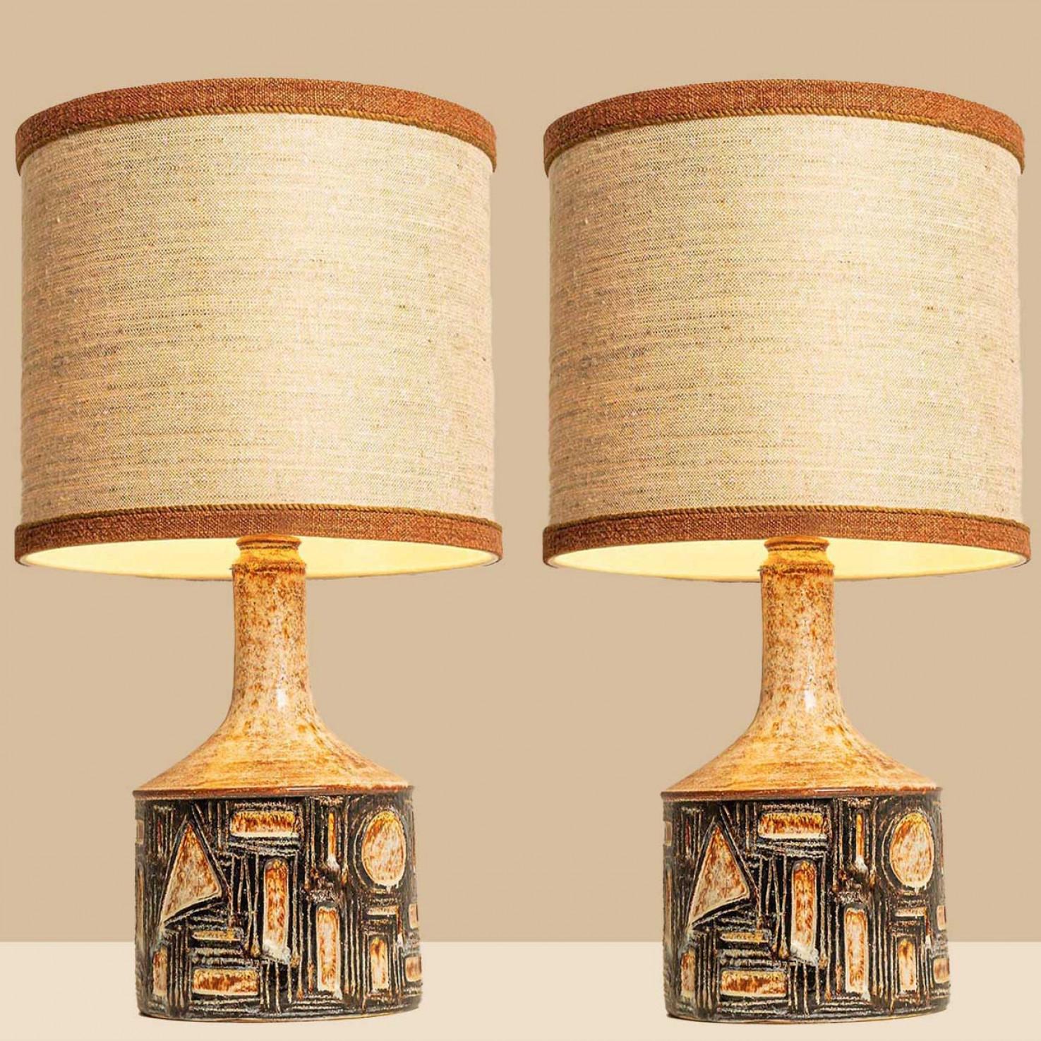 1 of the 2 Large Danisch Ceramic Table Lamps with Custom Silk Lampshade R Houben In Good Condition For Sale In Rijssen, NL