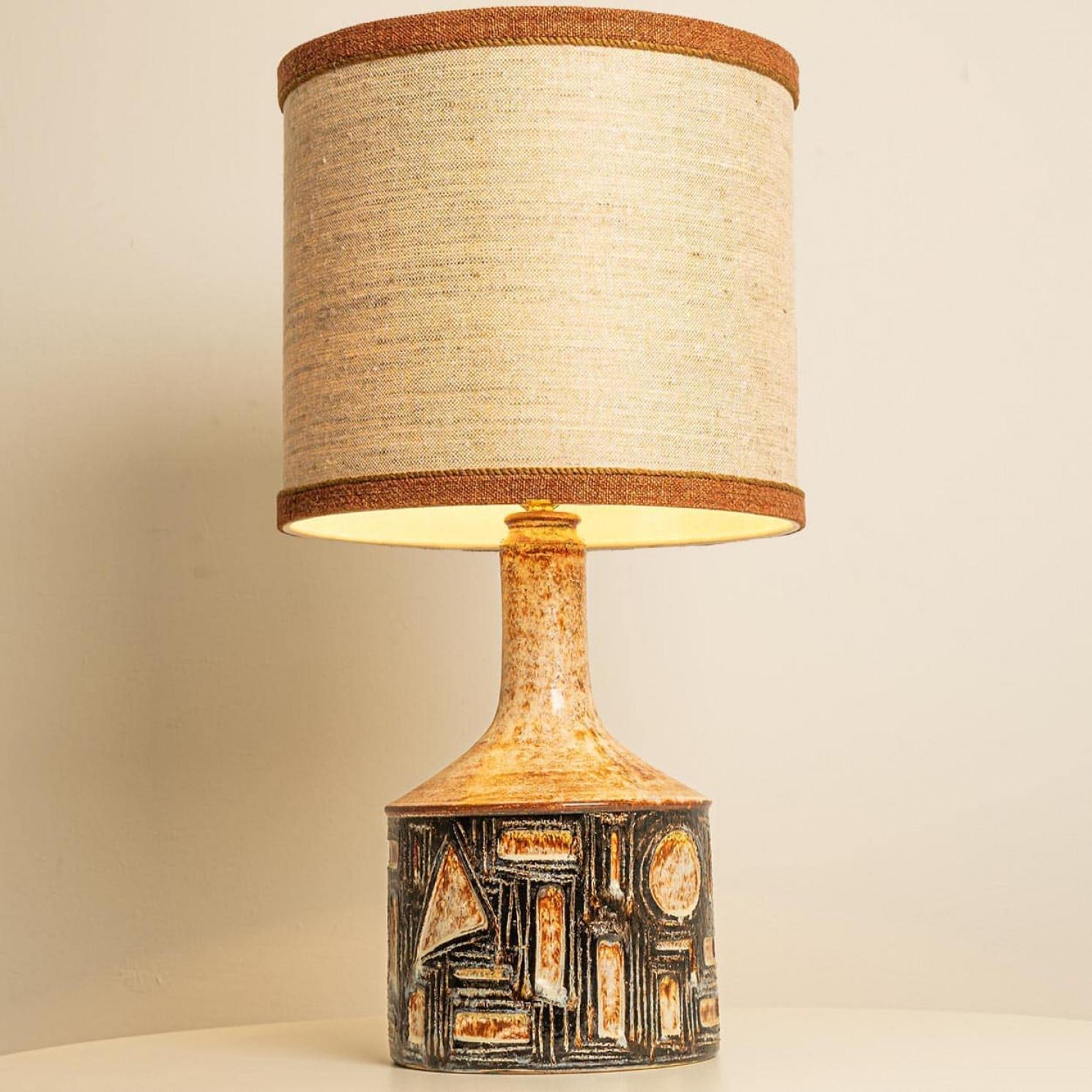 Late 20th Century 1 of the 2 Large Danisch Ceramic Table Lamps with Custom Silk Lampshade R Houben For Sale