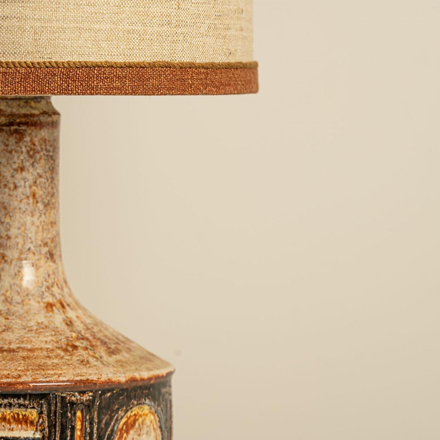 Metal 1 of the 2 Large Danisch Ceramic Table Lamps with Custom Silk Lampshade R Houben For Sale