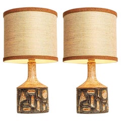 1 of the 2 Large Danisch Ceramic Table Lamps with Custom Silk Lampshade R Houben