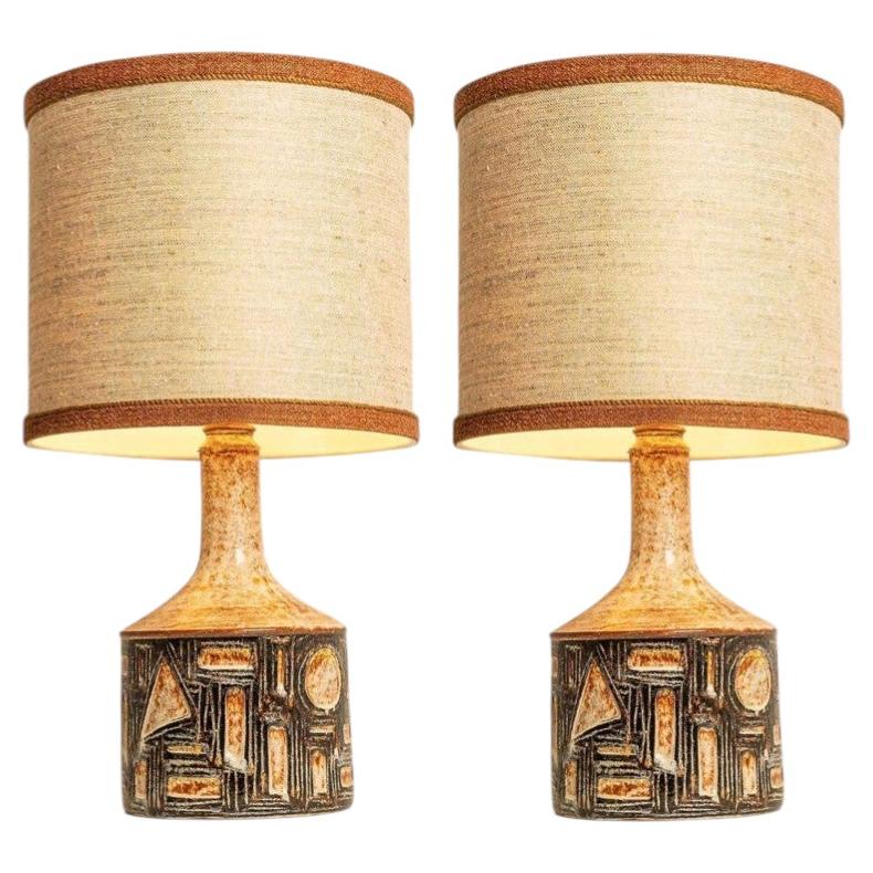 1 of the 2 Large Danisch Ceramic Table Lamps with Custom Silk Lampshade R Houben