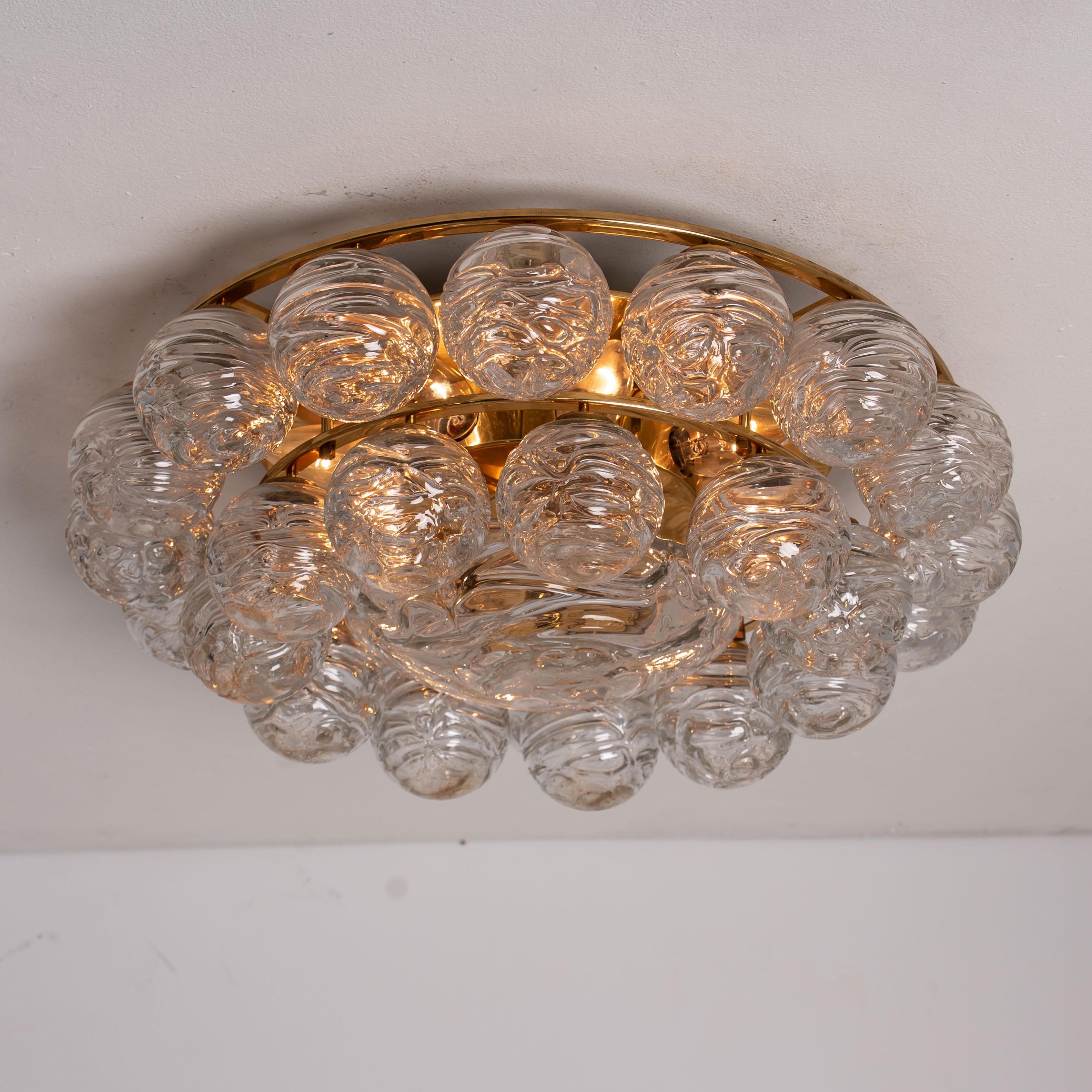 1 of the 2 Large Doria Flushmount Light Fixture Glass Brass Nickel, 1960s For Sale 10