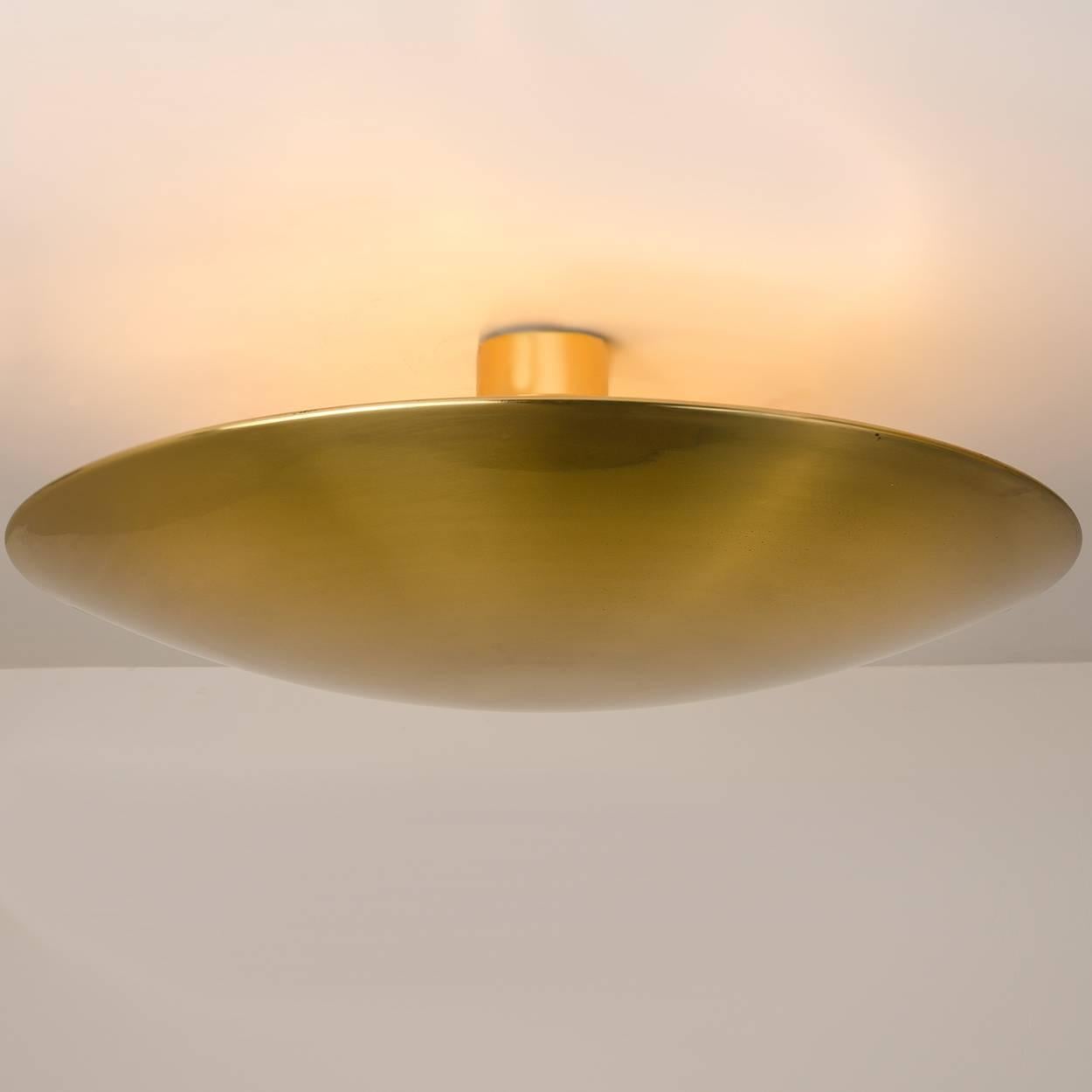 1 of the 2 Large Florian Schulz Brass Flushmount Ceiling /Wall Lights, 1970 For Sale 1