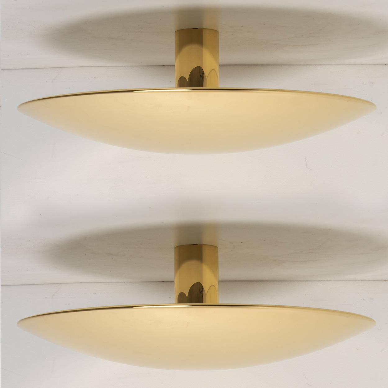 1 of the 2 Large Florian Schulz Brass Flushmount Ceiling /Wall Lights, 1970 2