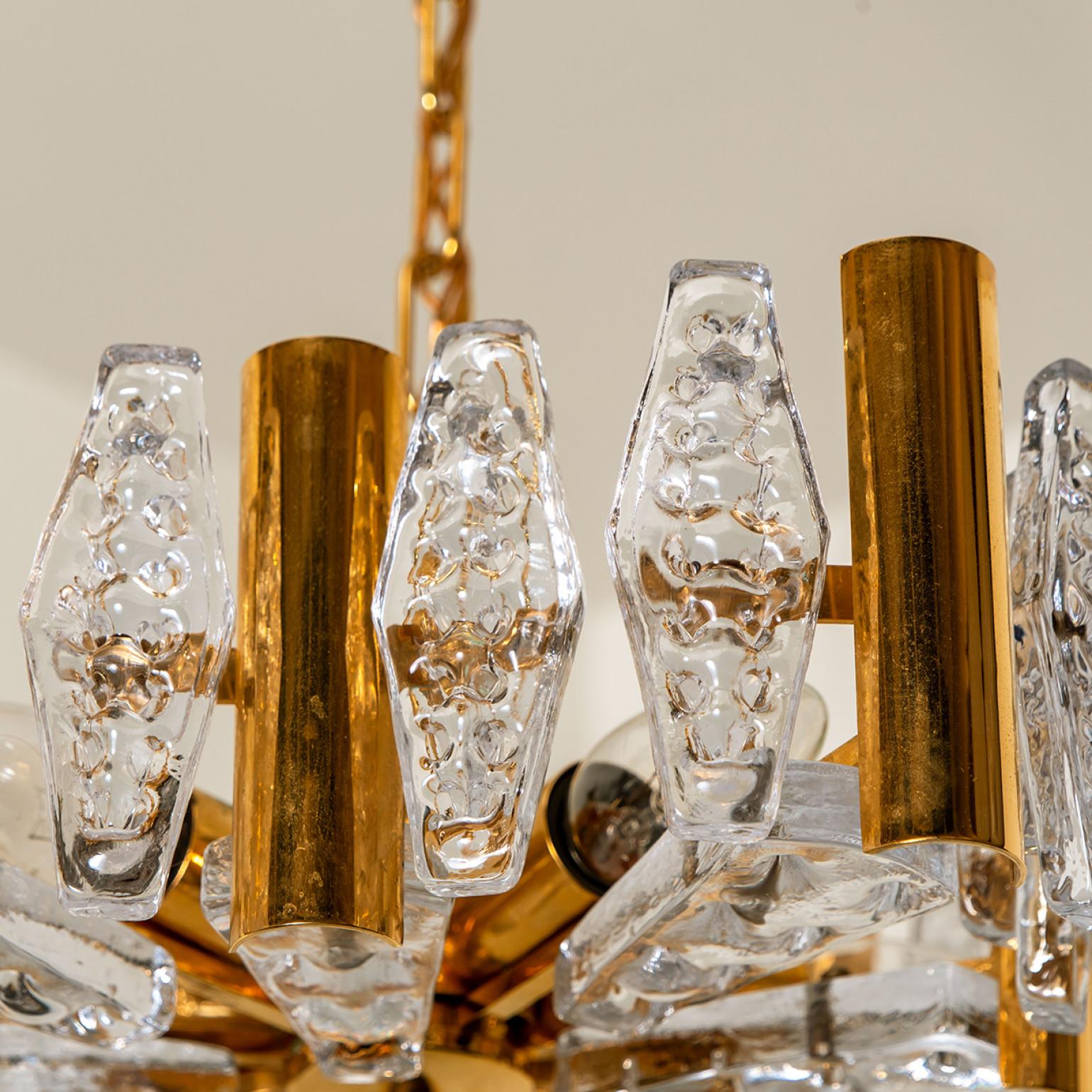 1 of the 2 Large Glass and Brass Chandelier by Orrefors, 1960s For Sale 8
