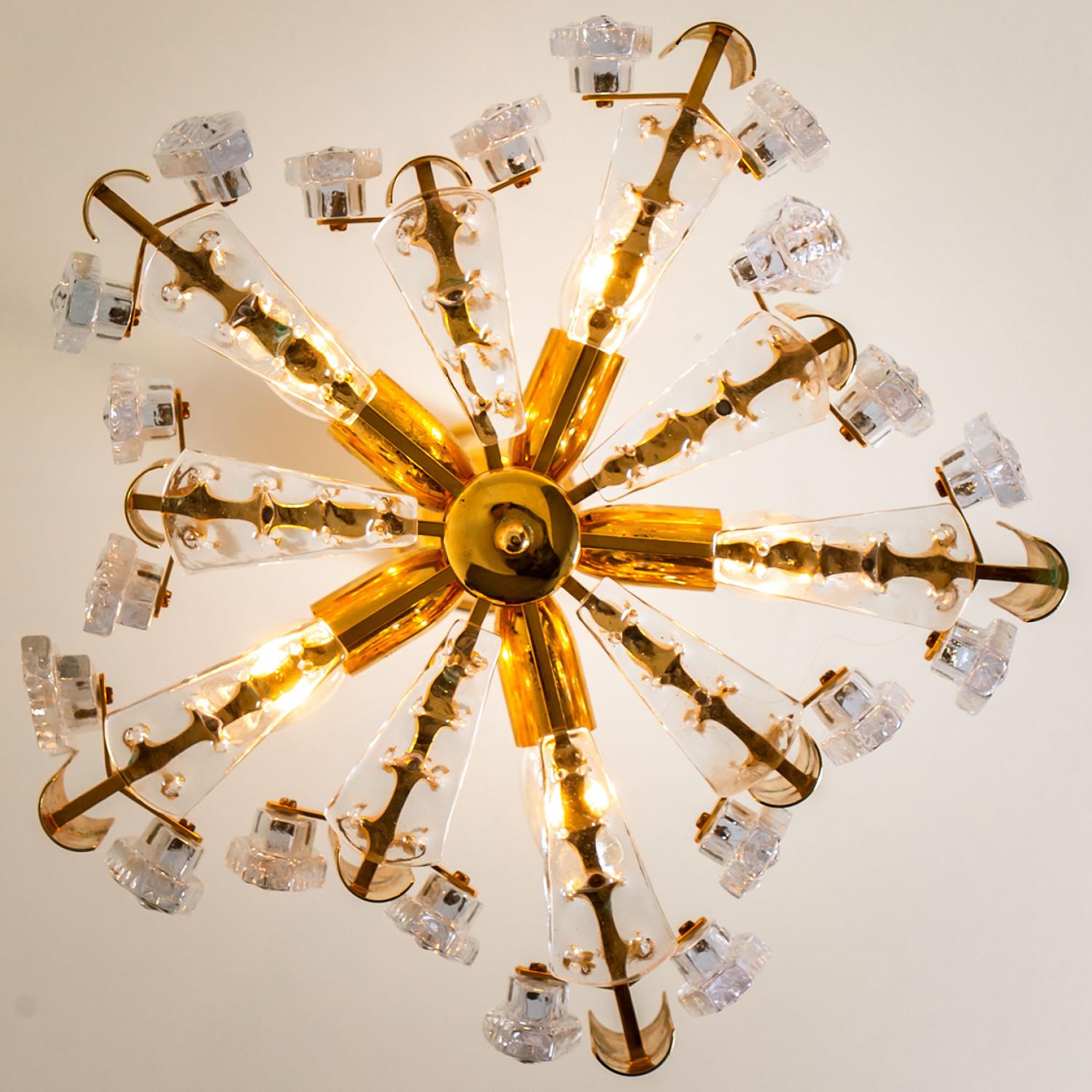 1 of the 2 Large Glass and Brass Chandelier by Orrefors, 1960s For Sale 11